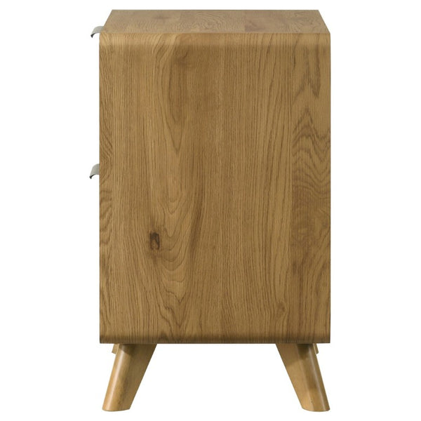 English Elm Sinclair Queen Bedroom Set with Oak Finish Upholstered Headboard and Reeded Nightstands B2777S00433
