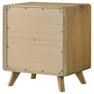 English Elm Sinclair Queen Bedroom Set with Oak Finish Upholstered Headboard and Reeded Nightstands B2777S00433