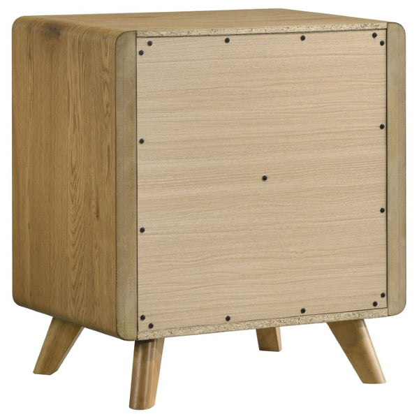 English Elm Sinclair Queen Bedroom Set with Oak Finish Upholstered Headboard and Reeded Nightstands B2777S00433