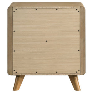 English Elm Sinclair Queen Bedroom Set with Oak Finish Upholstered Headboard and Reeded Nightstands B2777S00433
