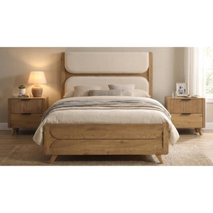 English Elm Sinclair Queen Bedroom Set with Oak Finish Upholstered Headboard and Reeded Nightstands B2777S00433