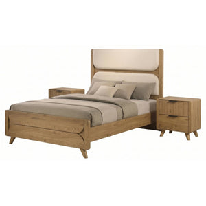 English Elm Sinclair Queen Bedroom Set with Oak Finish Upholstered Headboard and Reeded Nightstands B2777S00433
