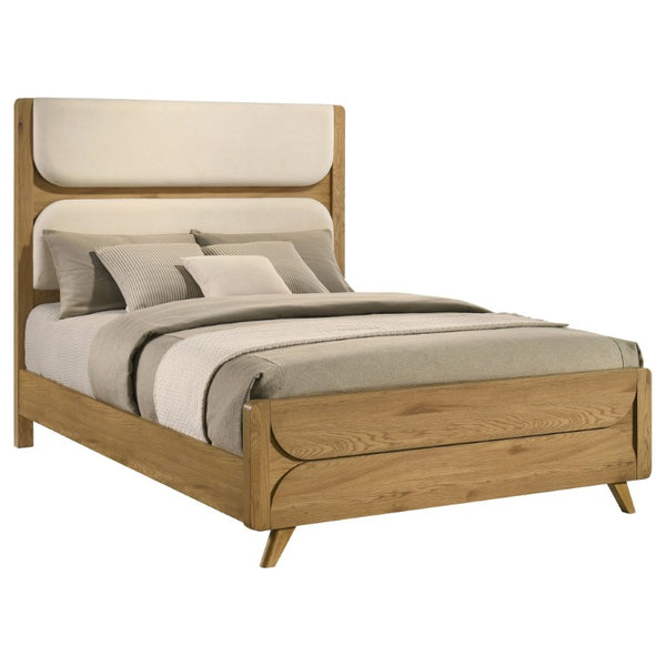 English Elm Sinclair Queen Bedroom Set with Oak Finish Upholstered Headboard and Reeded Nightstands B2777S00433