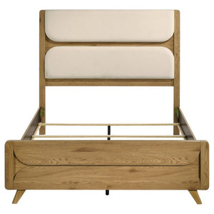 English Elm Sinclair Queen Bedroom Set with Oak Finish Upholstered Headboard and Reeded Nightstands B2777S00433