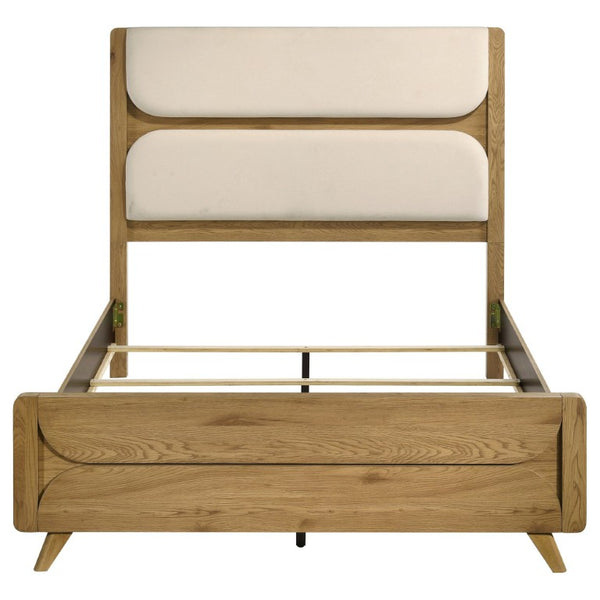English Elm Sinclair Queen Bedroom Set with Oak Finish Upholstered Headboard and Reeded Nightstands B2777S00433