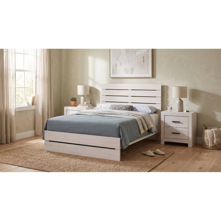 English Elm Kingsley Slatted Queen Platform Bedroom Set in Coastal White with Bronze Hardware B2777S00437