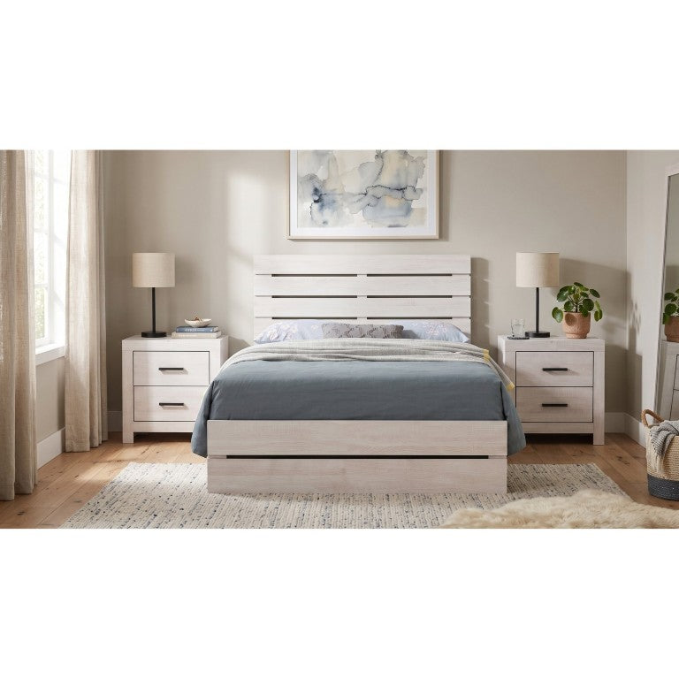 English Elm Kingsley Slatted Queen Platform Bedroom Set in Coastal White with Bronze Hardware B2777S00437