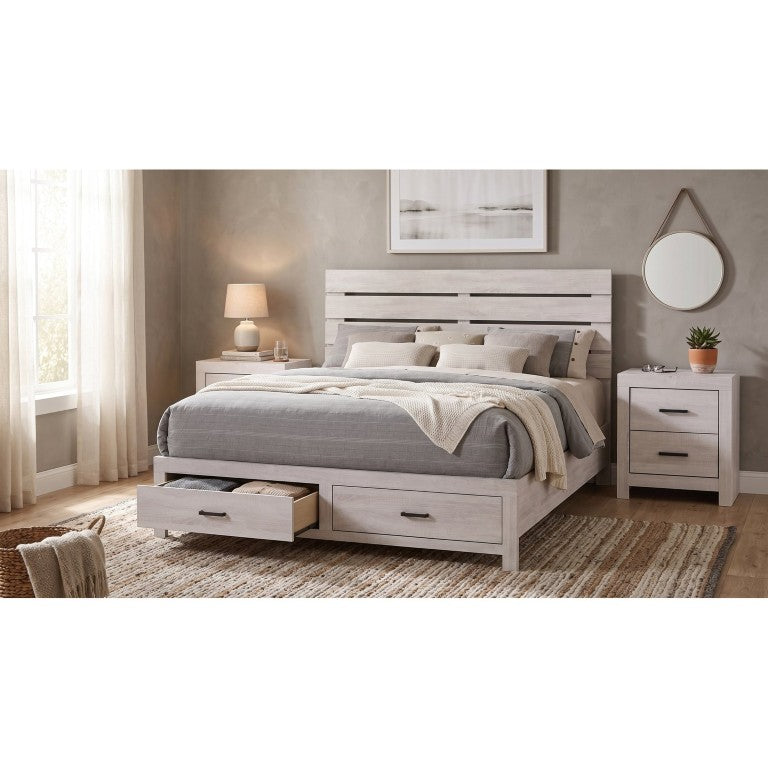 English Elm Kingsley Coastal White King Bedroom Set with Slatted Headboard and Storage B2777S00440