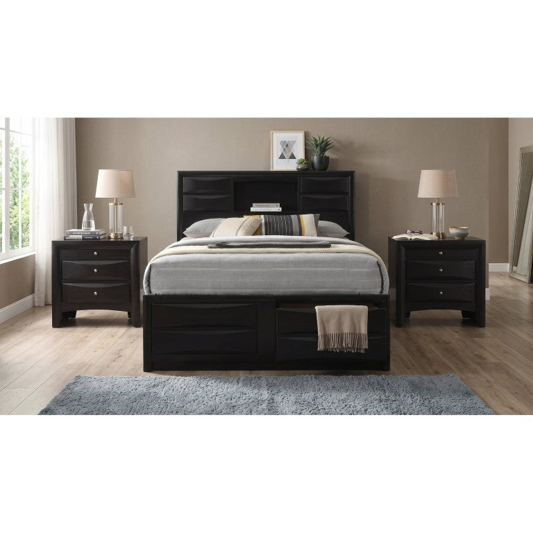 English Elm Seraphina Queen Storage Bed Set with Nightstands Black Finish Transitional Bedroom B2777S00441