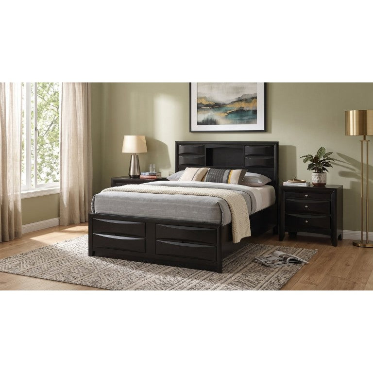 English Elm Seraphina Queen Storage Bed Set with Nightstands Black Finish Transitional Bedroom B2777S00441