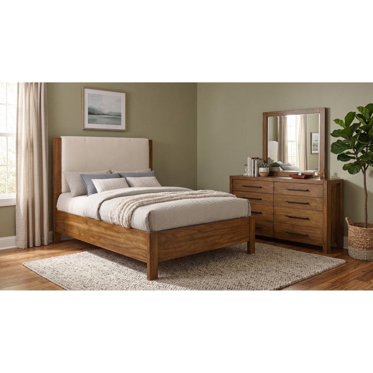English Elm Ashcourt Queen Panel Bed Set with 8-Drawer Dresser in Warm Brown Rustic Style B2777S00443