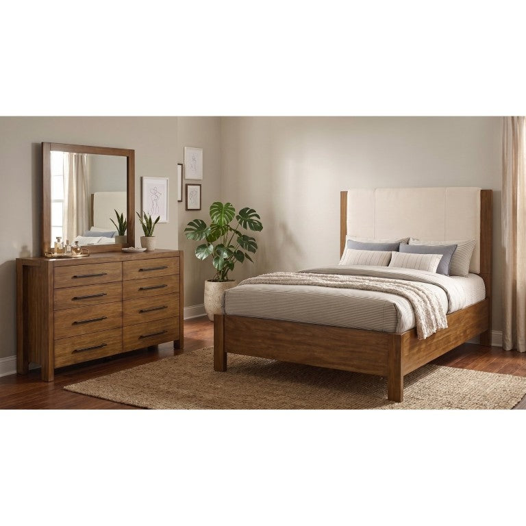 English Elm Ashcourt Queen Panel Bed Set with 8-Drawer Dresser in Warm Brown Rustic Style B2777S00443