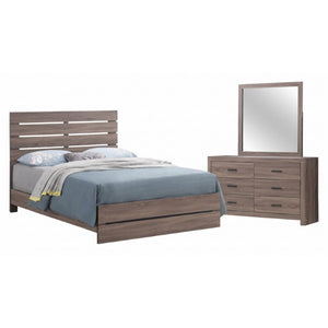 English Elm Kingsley Queen Panel Bed Dresser and Mirror Set in Warm Barrel Oak Grain Finish B2777S00449