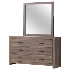 English Elm Kingsley Queen Panel Bed Dresser and Mirror Set in Warm Barrel Oak Grain Finish B2777S00449