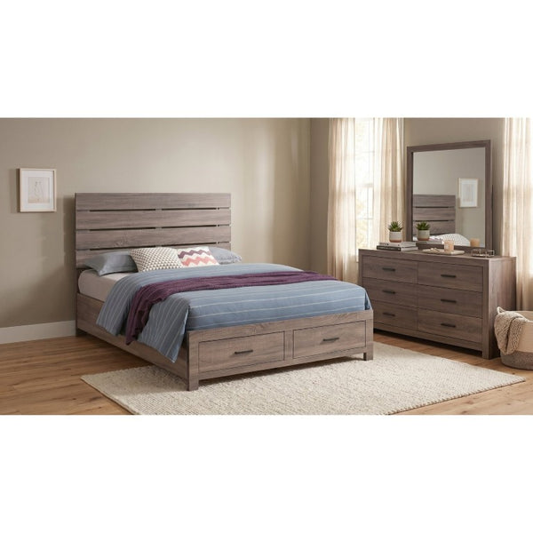 English Elm Kingsley Queen Platform Storage Bed Set with Six Drawer Dresser in Barrel Oak B2777S00450