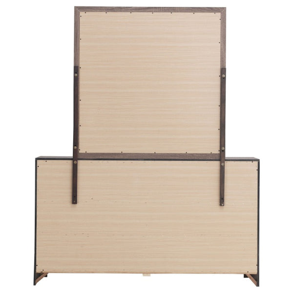 English Elm Kingsley Queen Platform Storage Bed Set with Six Drawer Dresser in Barrel Oak B2777S00450