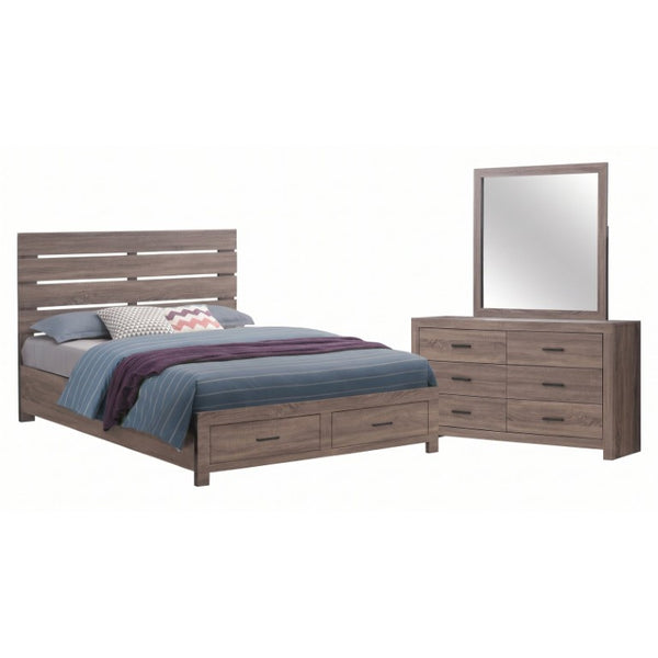 English Elm Kingsley Queen Platform Storage Bed Set with Six Drawer Dresser in Barrel Oak B2777S00450