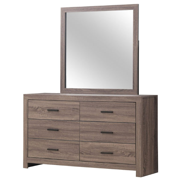 English Elm Kingsley Queen Platform Storage Bed Set with Six Drawer Dresser in Barrel Oak B2777S00450