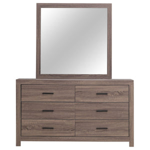 English Elm Kingsley Queen Platform Storage Bed Set with Six Drawer Dresser in Barrel Oak B2777S00450