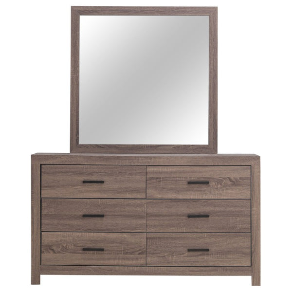 English Elm Kingsley Queen Platform Storage Bed Set with Six Drawer Dresser in Barrel Oak B2777S00450