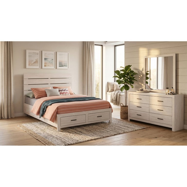 English Elm Kingsley Coastal White Queen Bedroom Set with Slatted Bed and Storage Dresser B2777S00454
