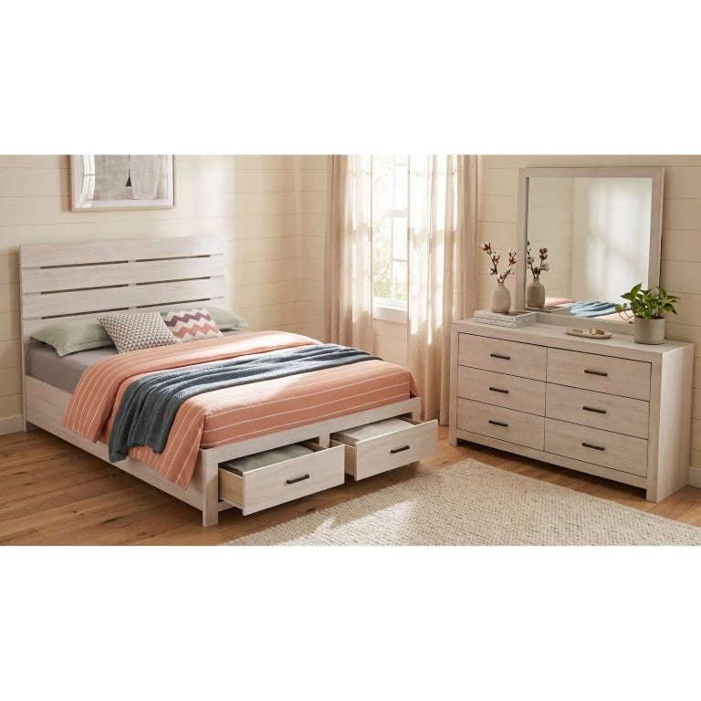 English Elm Kingsley Coastal White Queen Bedroom Set with Slatted Bed and Storage Dresser B2777S00454
