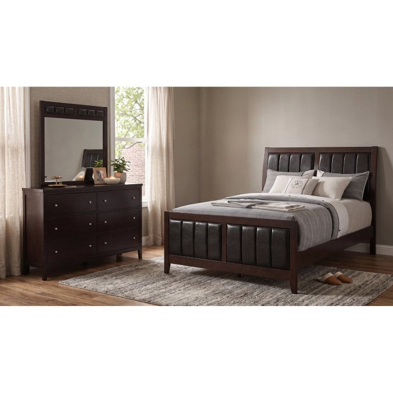 English Elm Winthrop Queen Bedroom Set Leatherette Panel Bed Six Drawer Dresser Cappuccino Finish B2777S00460