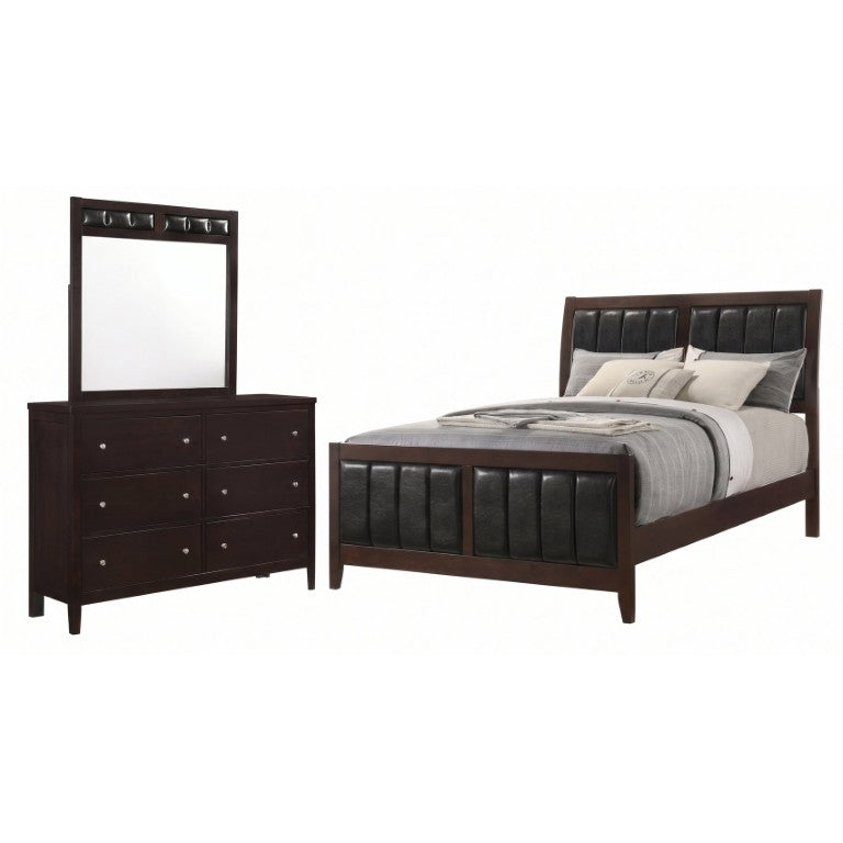 English Elm Winthrop Queen Bedroom Set Leatherette Panel Bed Six Drawer Dresser Cappuccino Finish B2777S00460