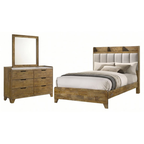 English Elm Whitfield Queen Bedroom Set Oak Finish Bookcase Headboard Dresser and Mirror Included B2777S00478
