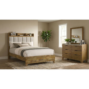 English Elm Whitfield Oak Grain Eastern King Bedroom Set with Bookcase Bed and Marble Top Dresser B2777S00479