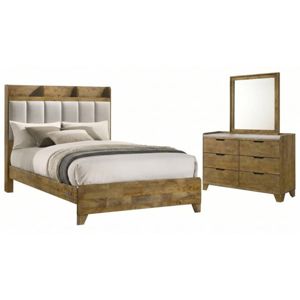 English Elm Whitfield Oak Grain Eastern King Bedroom Set with Bookcase Bed and Marble Top Dresser B2777S00479