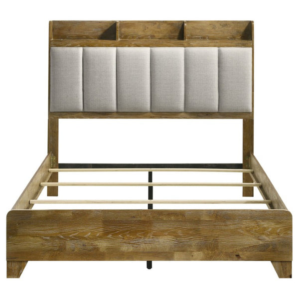 English Elm Whitfield Oak Grain Eastern King Bedroom Set with Bookcase Bed and Marble Top Dresser B2777S00479