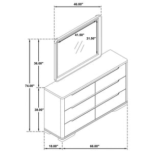 English Elm Serrano Queen Bedroom Set with Boucle Headboard Elm Finish and Six Drawer Dresser B2777S00494