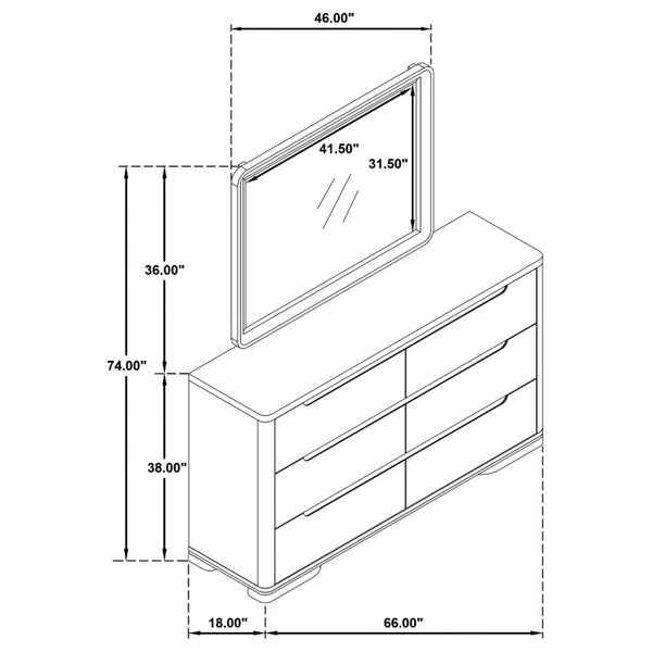 English Elm Serrano Queen Bedroom Set with Boucle Headboard Elm Finish and Six Drawer Dresser B2777S00494