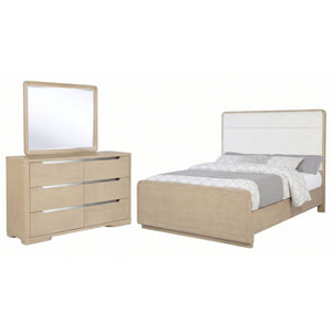 English Elm Serrano Queen Bedroom Set with Boucle Headboard Elm Finish and Six Drawer Dresser B2777S00494