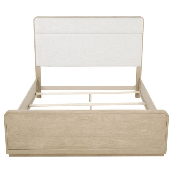 English Elm Serrano Queen Bedroom Set with Boucle Headboard Elm Finish and Six Drawer Dresser B2777S00494