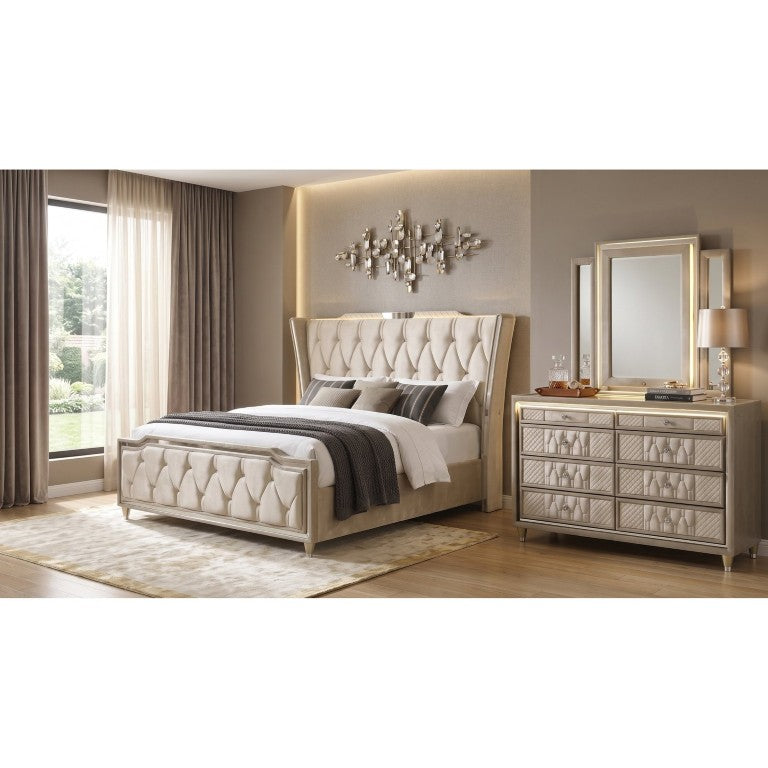 English Elm Provence Velvet Tufted Wingback Bedroom Set with LED Lighting and Crystal Hardware B2777S00501
