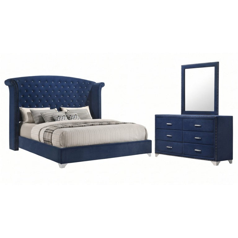 English Elm Harmony Velvet Wingback Eastern King Bedroom Set with Chrome Accents and Button Tufting B2777S00516