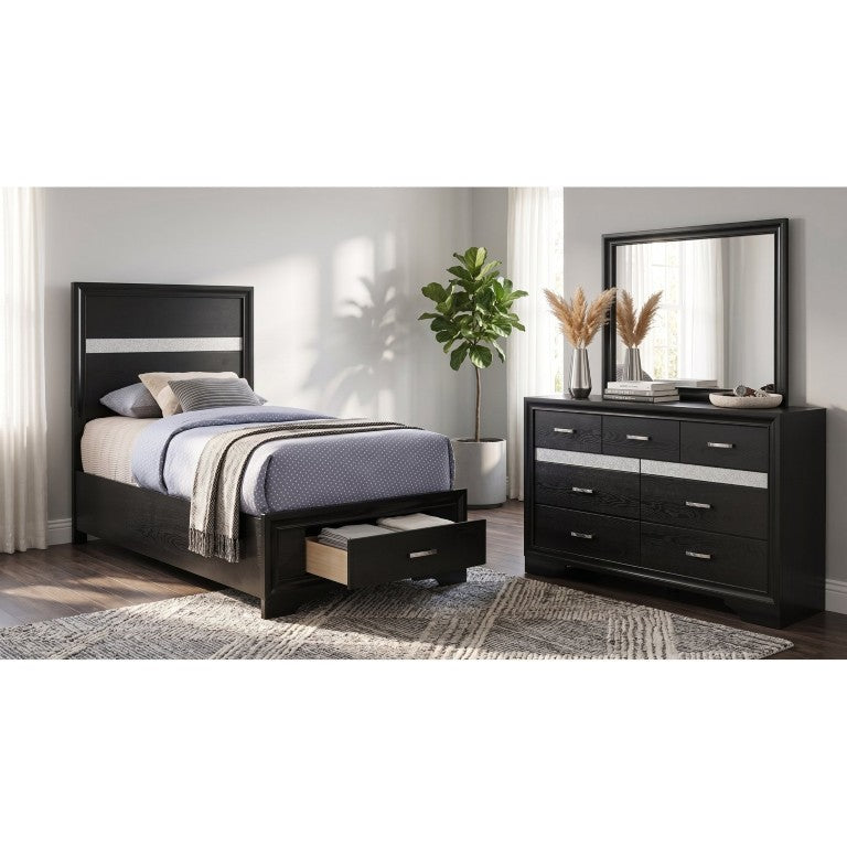 English Elm Isadora Glam Twin Bedroom Set with Storage Bed Rhinestone Hardware and Beveled Mirror B2777S00524
