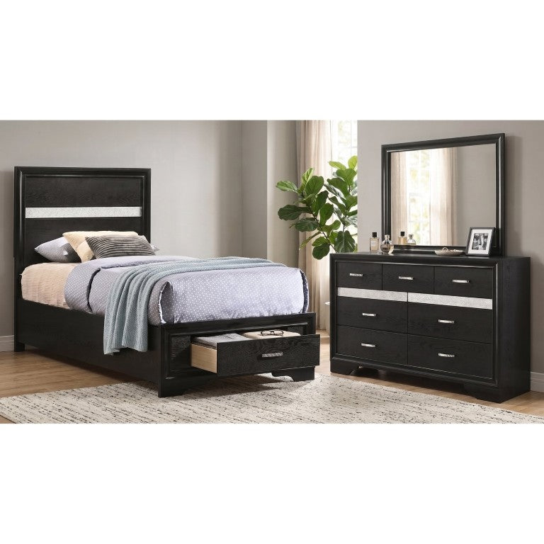 English Elm Isadora Glam Twin Bedroom Set with Storage Bed Rhinestone Hardware and Beveled Mirror B2777S00524