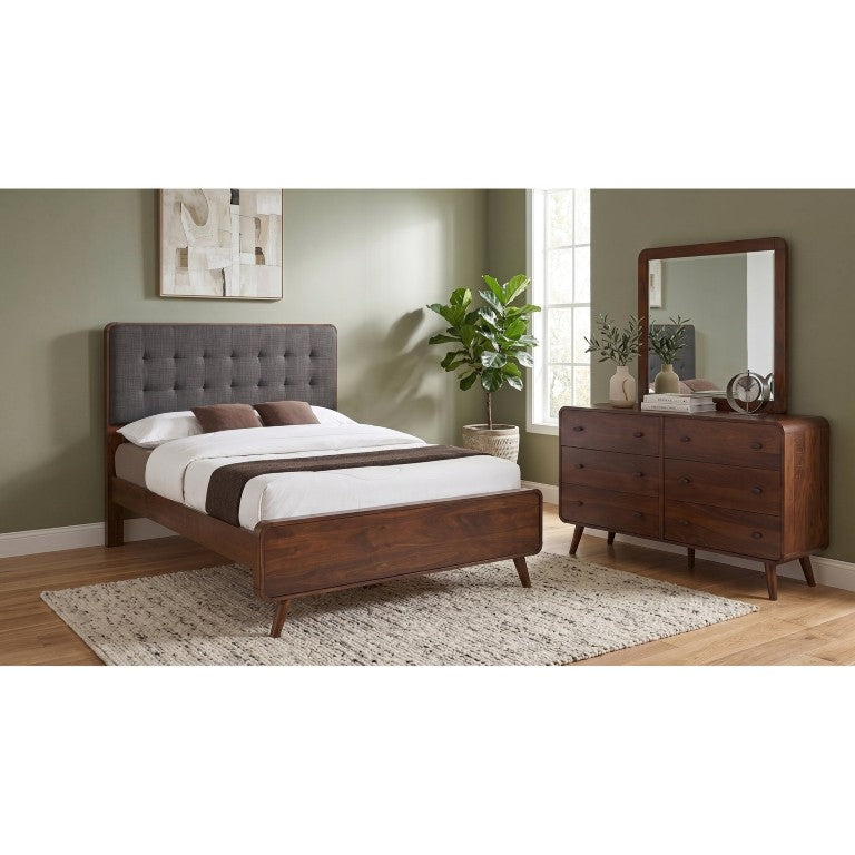 English Elm Wren Mid-Century Queen Bedroom Set with Tufted Headboard and Walnut Veneer Finish B2777S00528