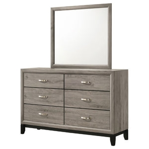 English Elm Sutter Queen Panel Bed Set with Six Drawer Dresser and Mirror in Light Taupe B2777S00530