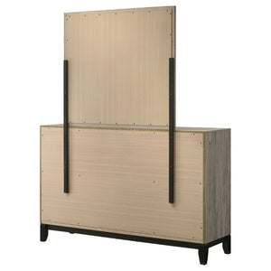 English Elm Sutter Queen Panel Bed Set with Six Drawer Dresser and Mirror in Light Taupe B2777S00530