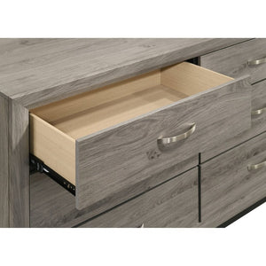 English Elm Sutter Queen Panel Bed Set with Six Drawer Dresser and Mirror in Light Taupe B2777S00530