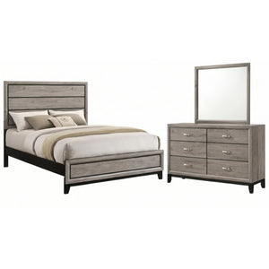 English Elm Sutter Queen Panel Bed Set with Six Drawer Dresser and Mirror in Light Taupe B2777S00530