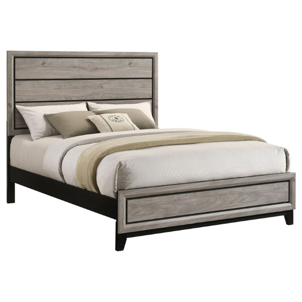 English Elm Sutter Queen Panel Bed Set with Six Drawer Dresser and Mirror in Light Taupe B2777S00530
