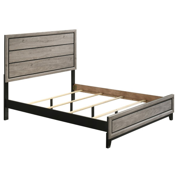 English Elm Sutter Queen Panel Bed Set with Six Drawer Dresser and Mirror in Light Taupe B2777S00530