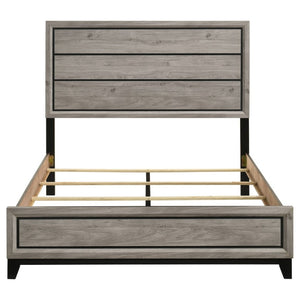 English Elm Sutter Queen Panel Bed Set with Six Drawer Dresser and Mirror in Light Taupe B2777S00530