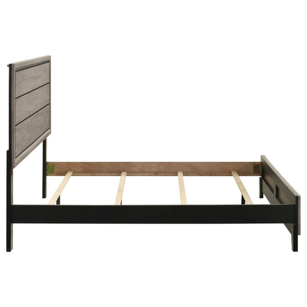 English Elm Sutter Queen Panel Bed Set with Six Drawer Dresser and Mirror in Light Taupe B2777S00530
