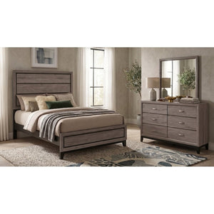English Elm Sutter Taupe Panel Bedroom Set with Six Drawer Dresser and Wall Mounted Mirror B2777S00532